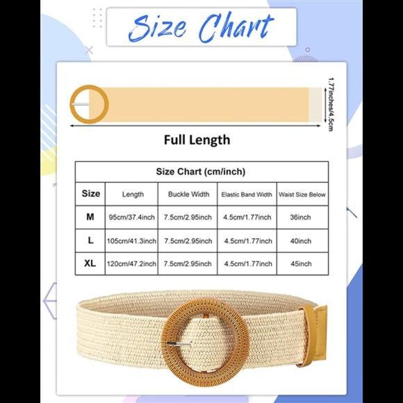 4 Pack Straw Woven Elastic Stretch Waist Belt Women Skinny Dress Belt Wooden Buc main image 6
